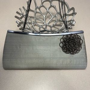 Liz Soto Clutch Converts to Triple Chain Bag with Beaded Rosette Accent